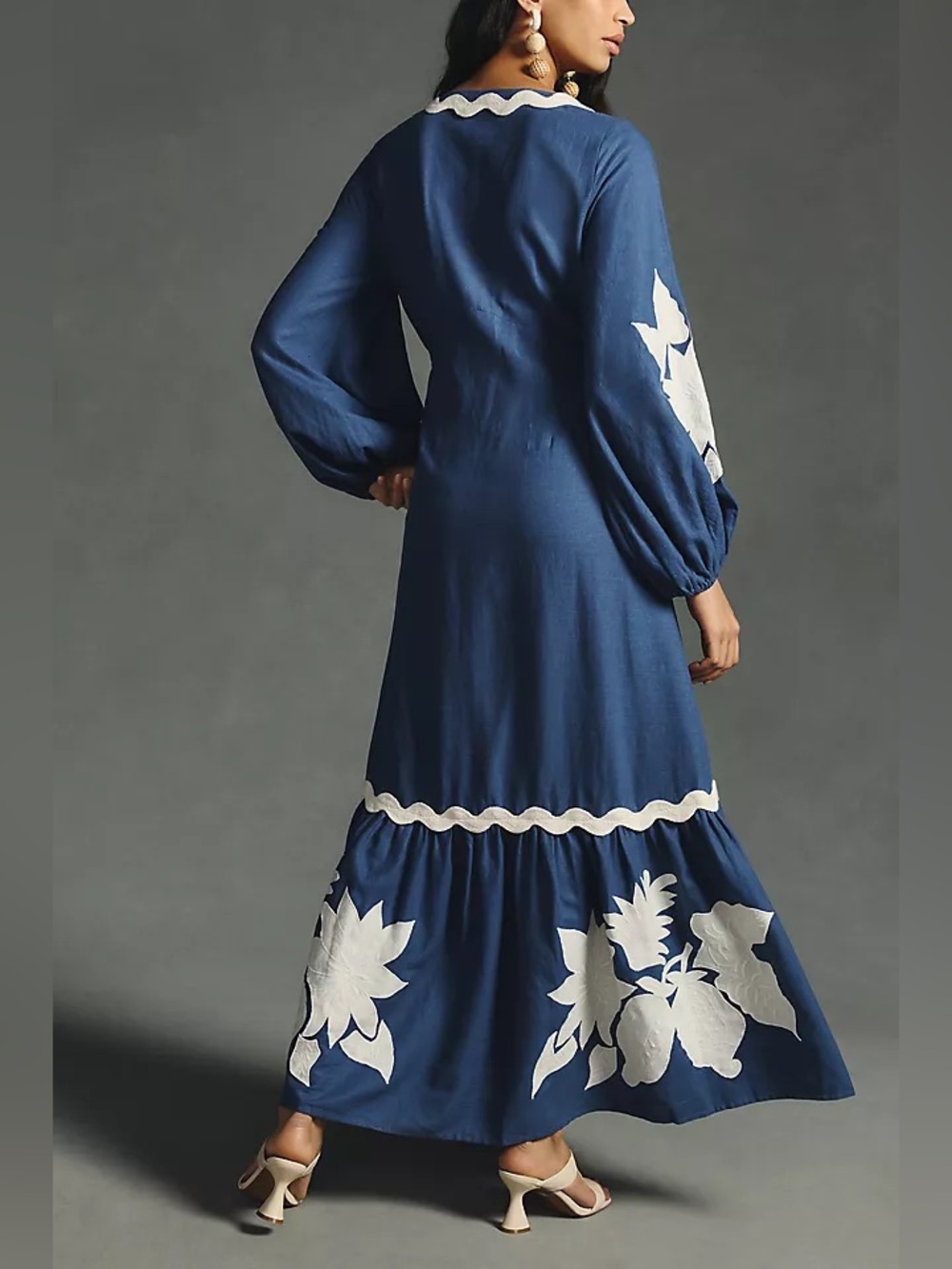 Farm Rio blue embroidered long sleeve maxi dress - Picture 2 of 10
